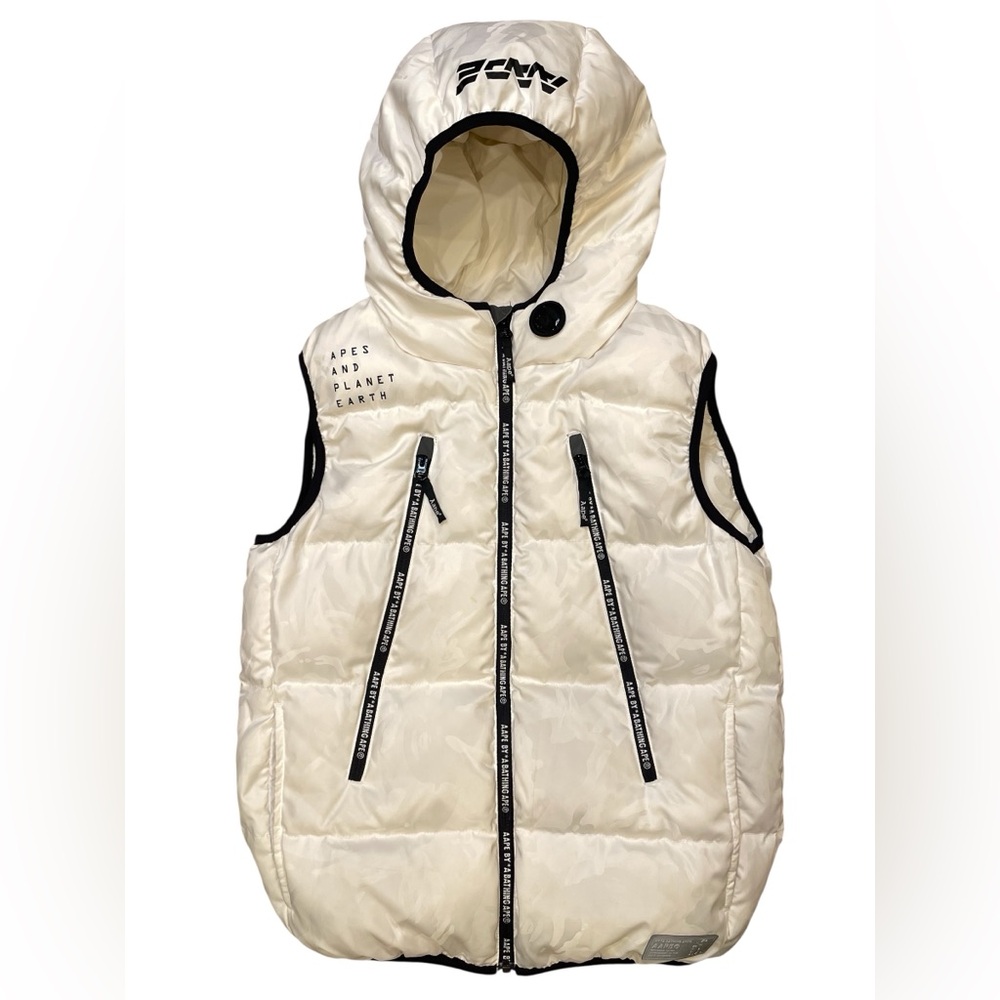 AAPE A Bathing Ape Men’s M Down Puffer Vest Hooded White Camo